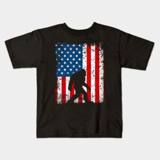 Bigfoot American Flag Sasquatch Kids T-Shirt